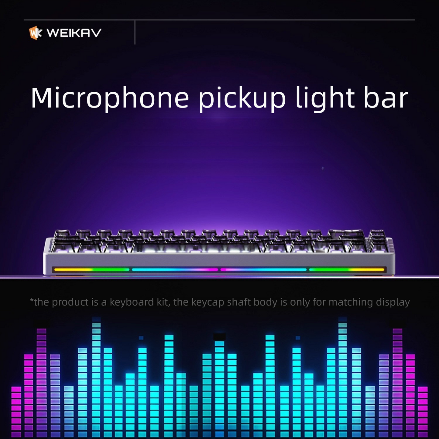 Keyboard kit with RGB lighting and 'WEIKAV' branding on a dark background