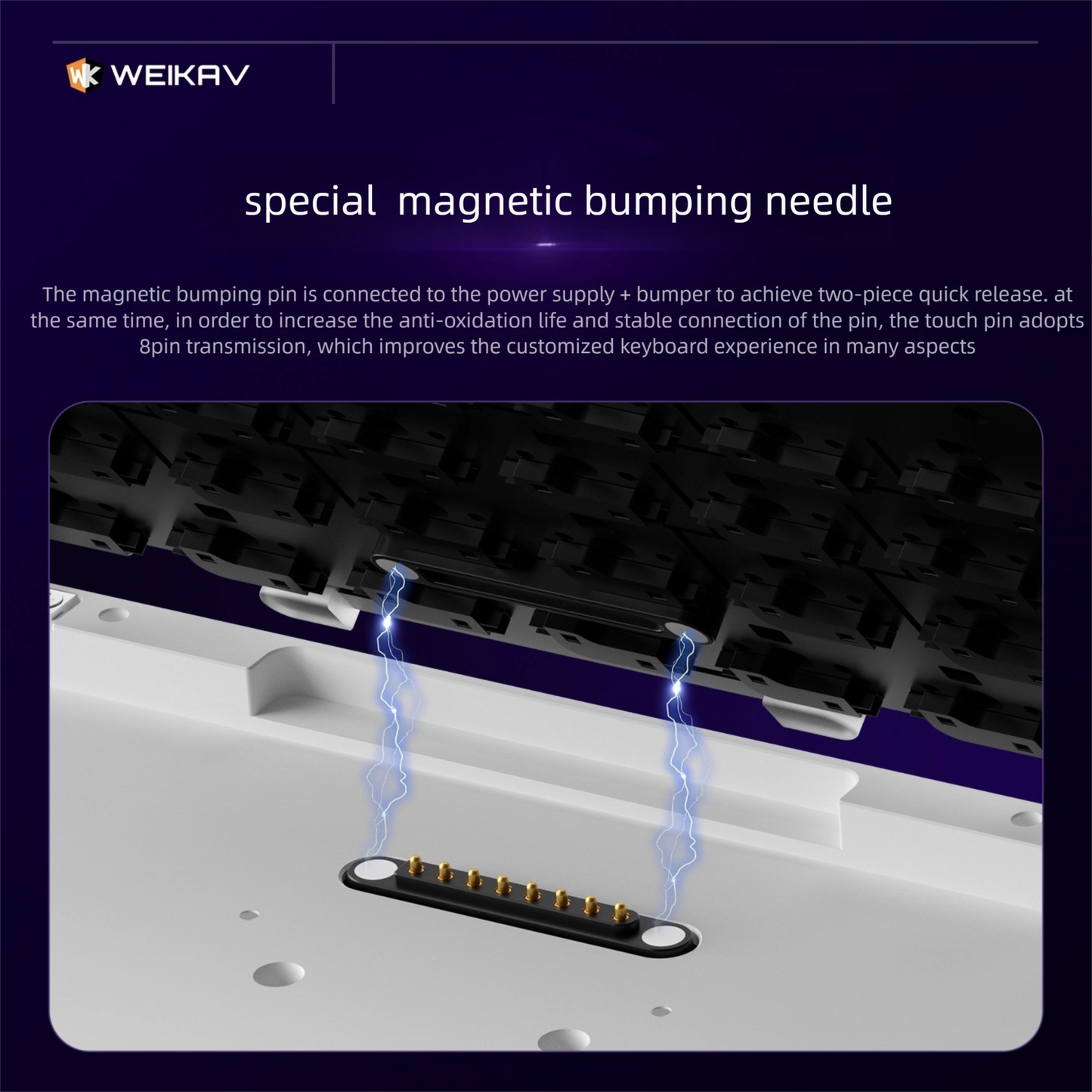 Special magnetic bumping needle on a keyboard with WEIKAV branding.