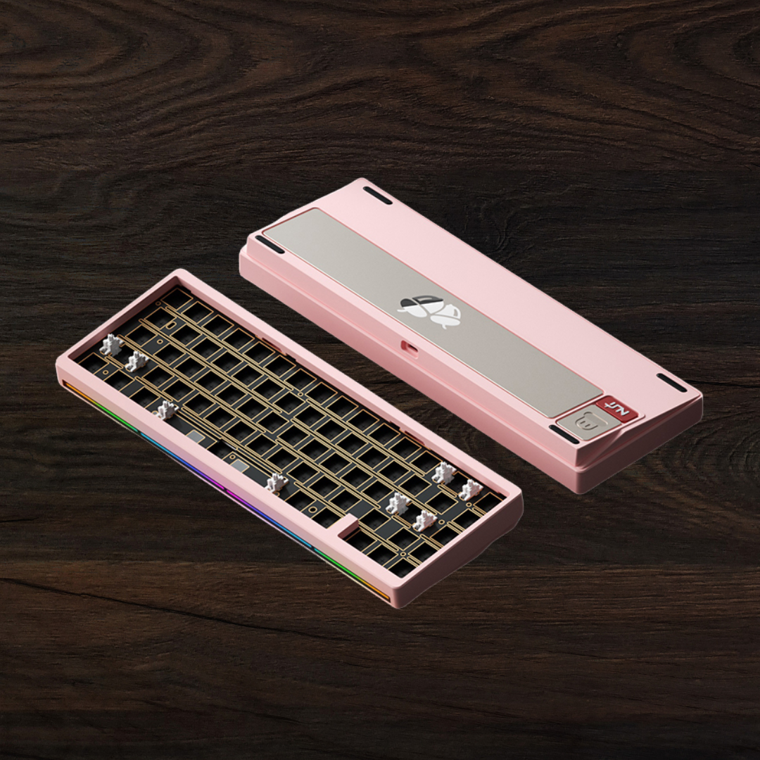 Weikav Nut 65 Pink keyboard on a wooden surface