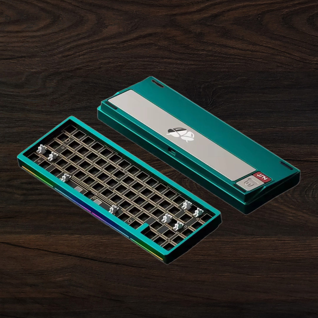 Two green electronic devices on a wooden surface