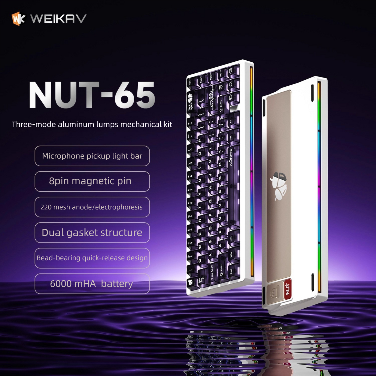 WEIKAV NUT-65 mechanical kit with specifications on a dark background