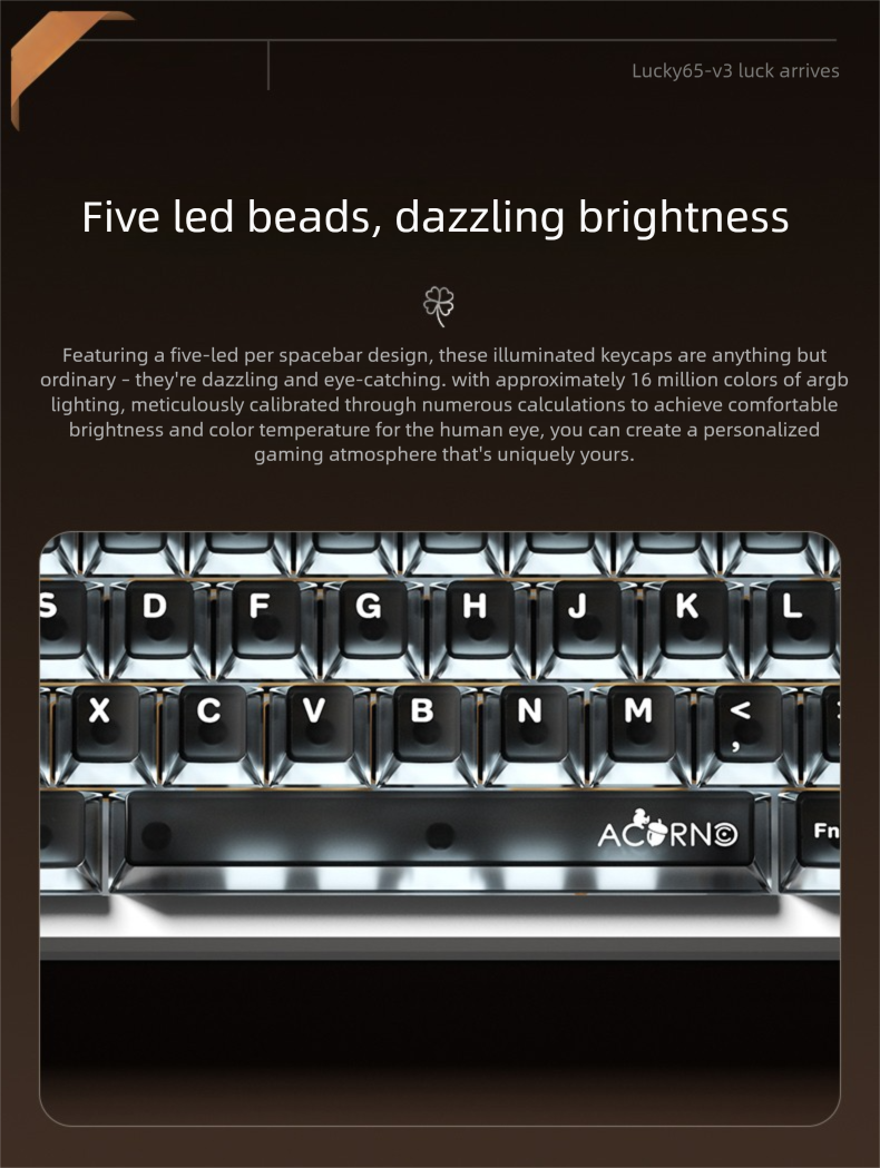 ACORND keyboard with illuminated keys on a dark background