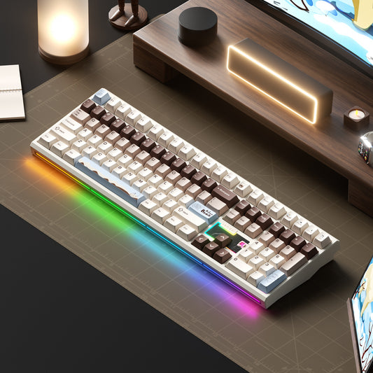 Gaming keyboard with RGB lighting on a desk setup
