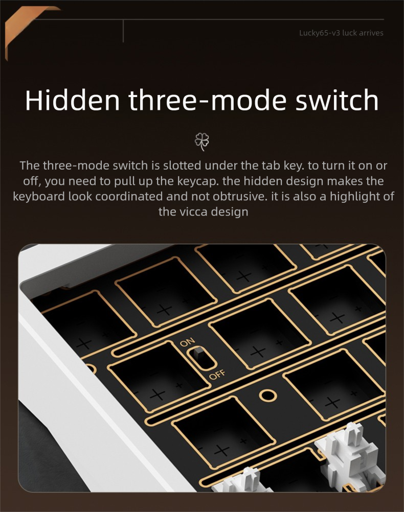 Hidden three-mode switch on a keyboard with text explaining its function.