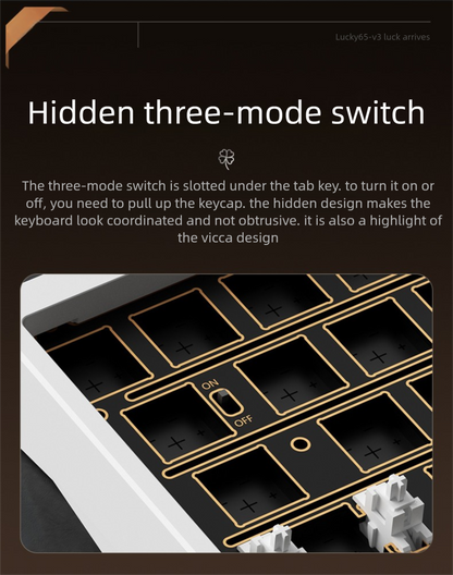 Hidden three-mode switch on a keyboard with text explaining its function.