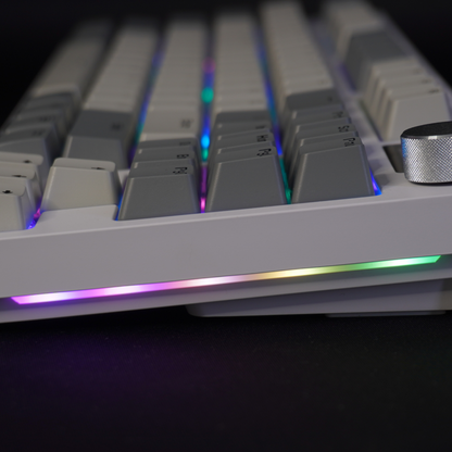 Detail sideview photo of the Attack Shark - K86 Premium TKL Wireless Mechanical Keyboard, showing off the side lighting RGB 