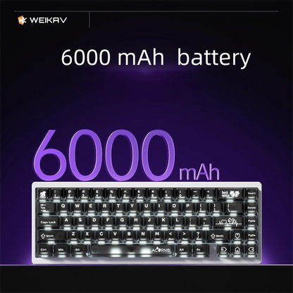 Keyboard with 6000 mAh battery text on a dark background