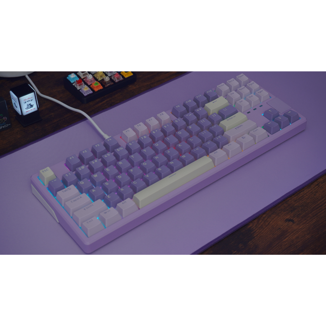 What The Thock Gomu87 TKL Mechanical Keyboard, Top view photo of the keyboard showing RGB Lighting