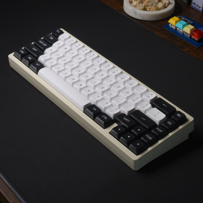 A Photo of the What The Thock Lucky65 65% mechanical keyboard in the Milky White color, taken from above showing the full keyboard