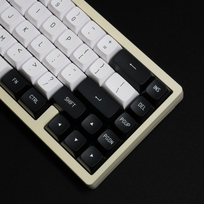 A Detail Photo of the What The Thock Lucky65 65% mechanical keyboard in the Milky White variant, showing a close up of the front righthand side