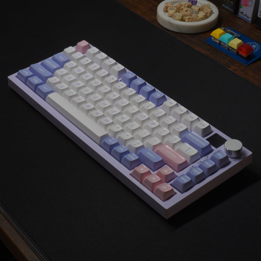 Purple version of the What The Thock Bubbly75 75% Mechanical Keyboard, Top down photo of the entire mechanical keyboard