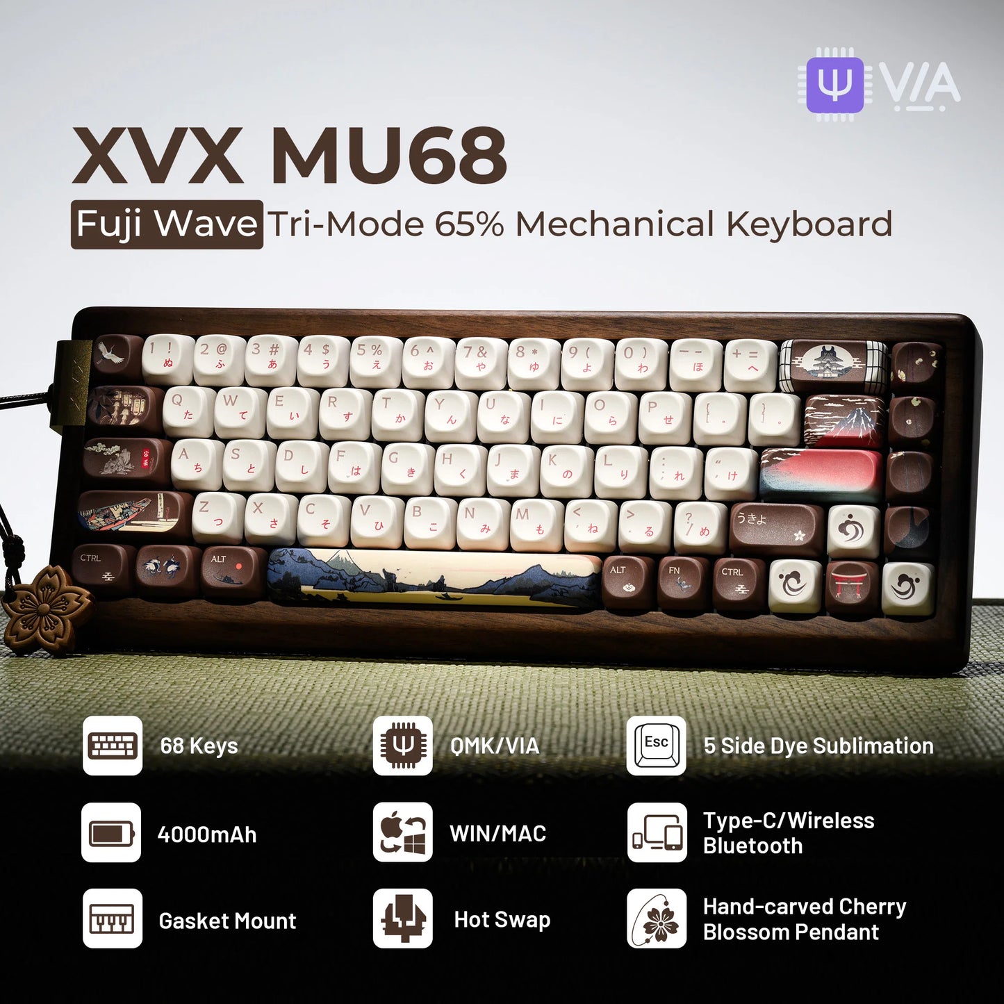 XVX MU68 Fuji Wave – Premium 65% Mechanical Keyboard (Japanese Keycaps)