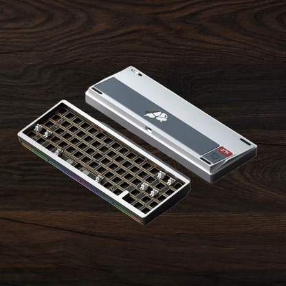 Weikav Nut 65 Silver keyboard and mouse on a wooden surface